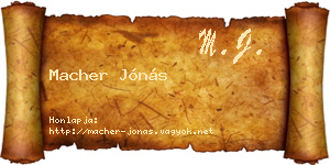 Macher Jónás névjegykártya